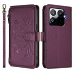 For Xiaomi 15T Pro Leather Case Butterfly Floral Imprint Zipper Wallet Stand Cover with Wrist Strap