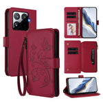 For Xiaomi 15T Pro Leather Case Butterfly Floral Imprint Zipper Wallet Stand Cover with Wrist Strap