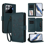 For Xiaomi 15T Pro Leather Case Butterfly Floral Imprint Zipper Wallet Stand Cover with Wrist Strap
