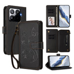 For Xiaomi 15T Pro Leather Case Butterfly Floral Imprint Zipper Wallet Stand Cover with Wrist Strap