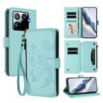 For Xiaomi 15T Pro Leather Case Butterfly Floral Imprint Zipper Wallet Stand Cover with Wrist Strap