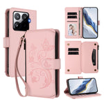 For Xiaomi 15T Pro Leather Case Butterfly Floral Imprint Zipper Wallet Stand Cover with Wrist Strap