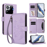 For Xiaomi 15T Pro Leather Case Butterfly Floral Imprint Zipper Wallet Stand Cover with Wrist Strap