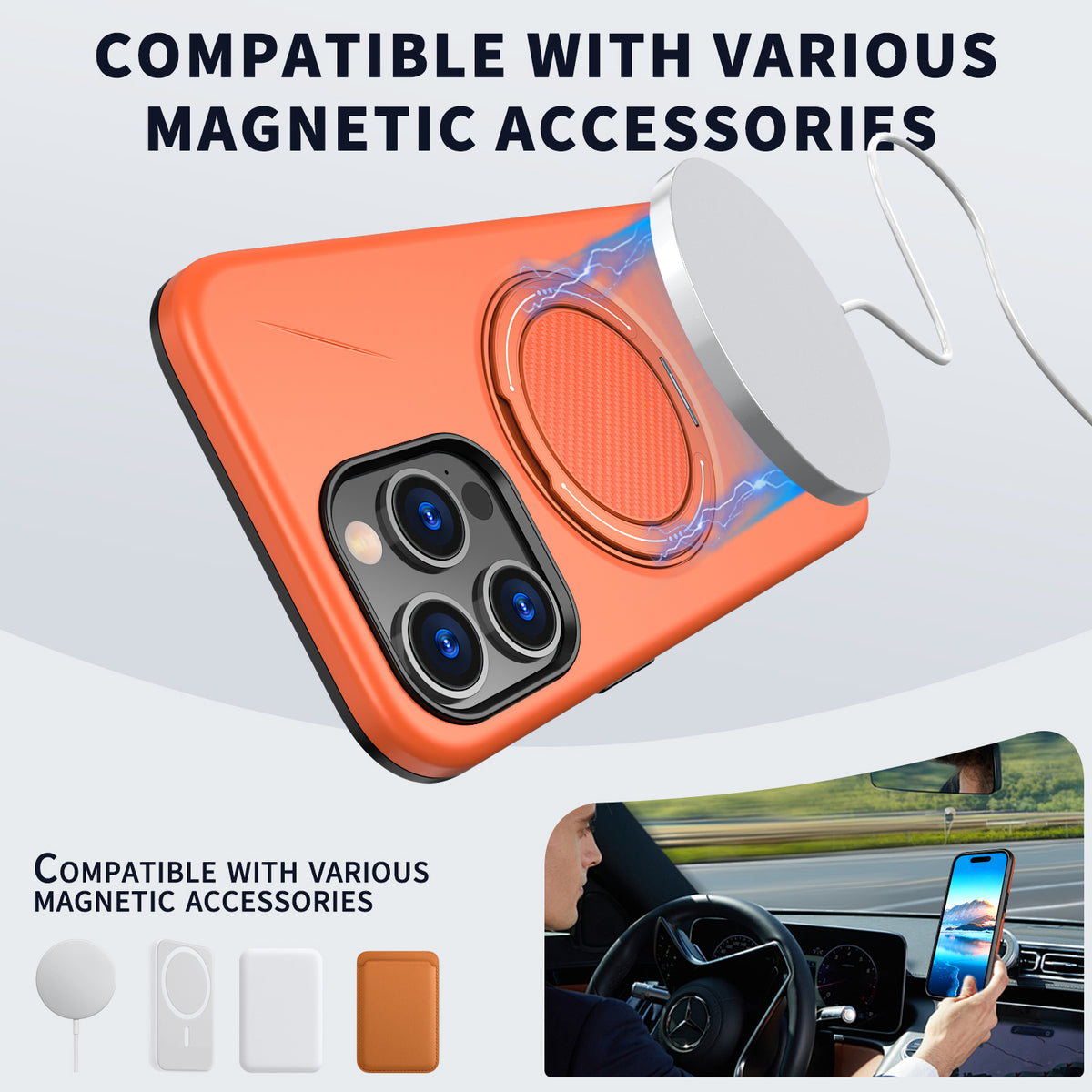 For iPhone 14 Pro Magnetic Case Rotating Kickstand TPU + PC Phone Cover