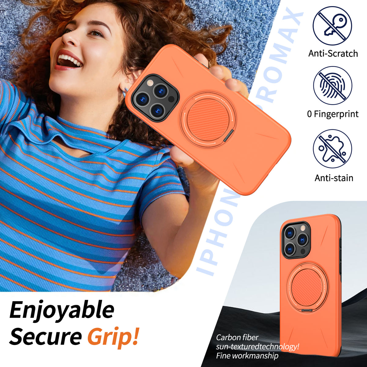 For iPhone 14 Pro Magnetic Case Rotating Kickstand TPU + PC Phone Cover