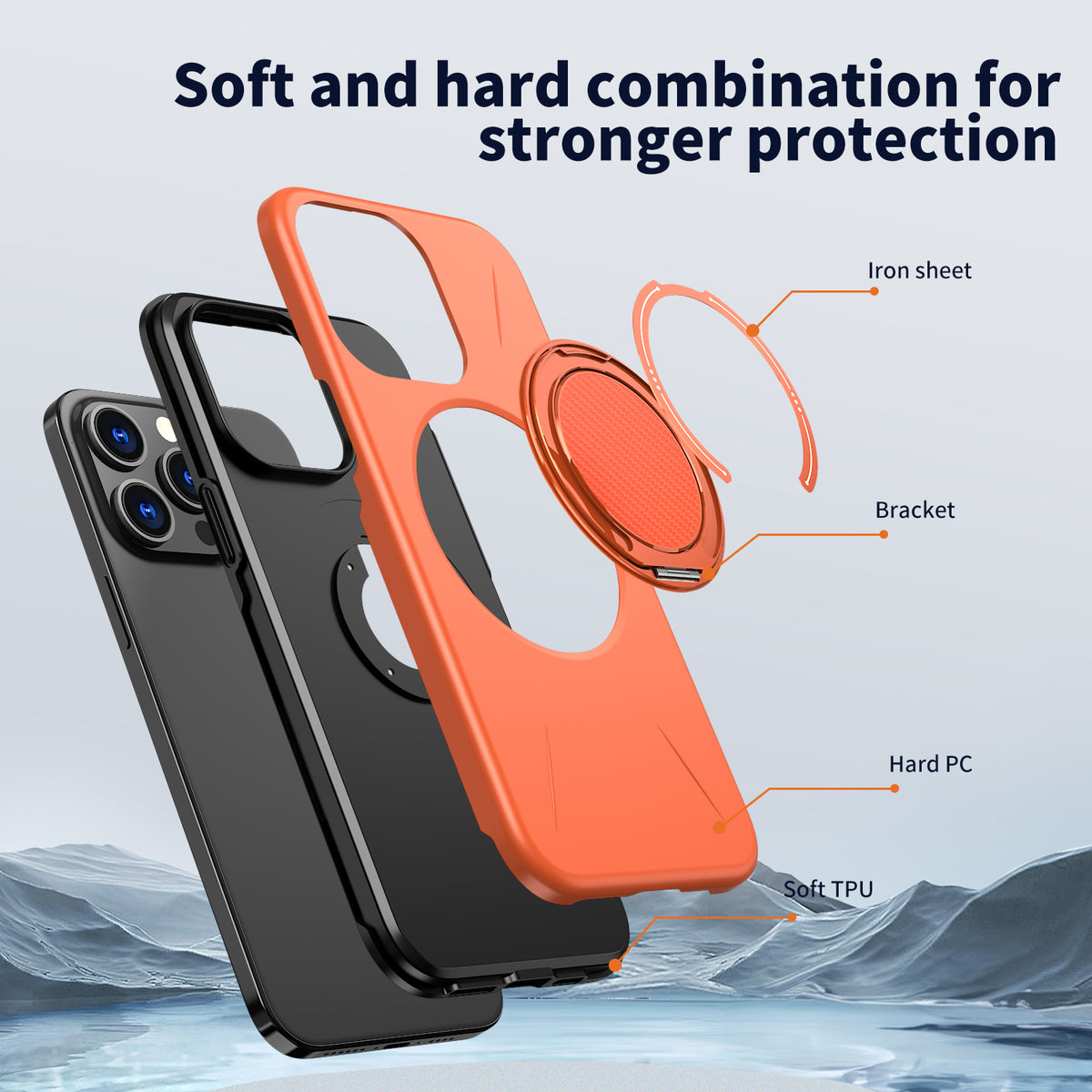 For iPhone 14 Pro Magnetic Case Rotating Kickstand TPU + PC Phone Cover