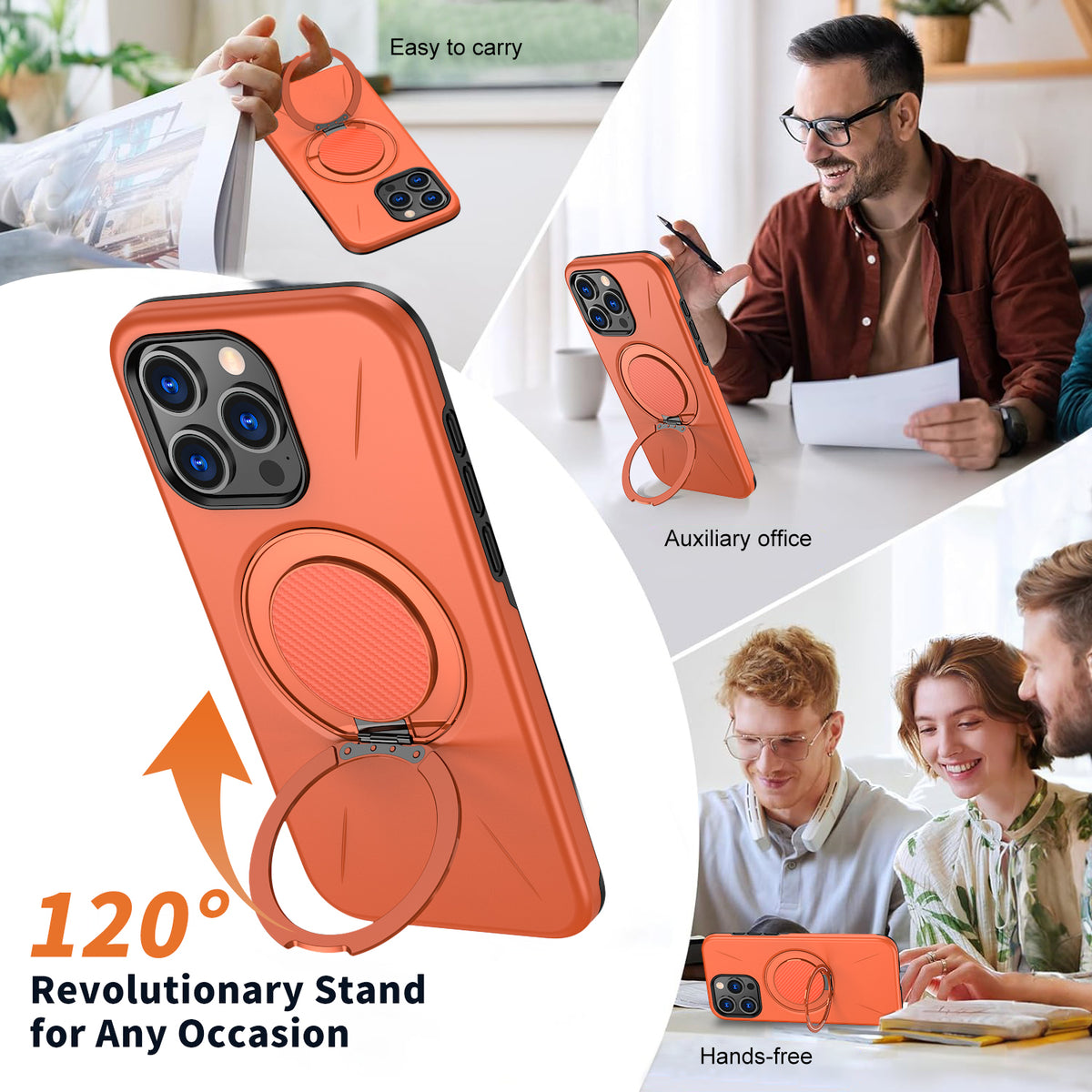 For iPhone 14 Pro Magnetic Case Rotating Kickstand TPU + PC Phone Cover