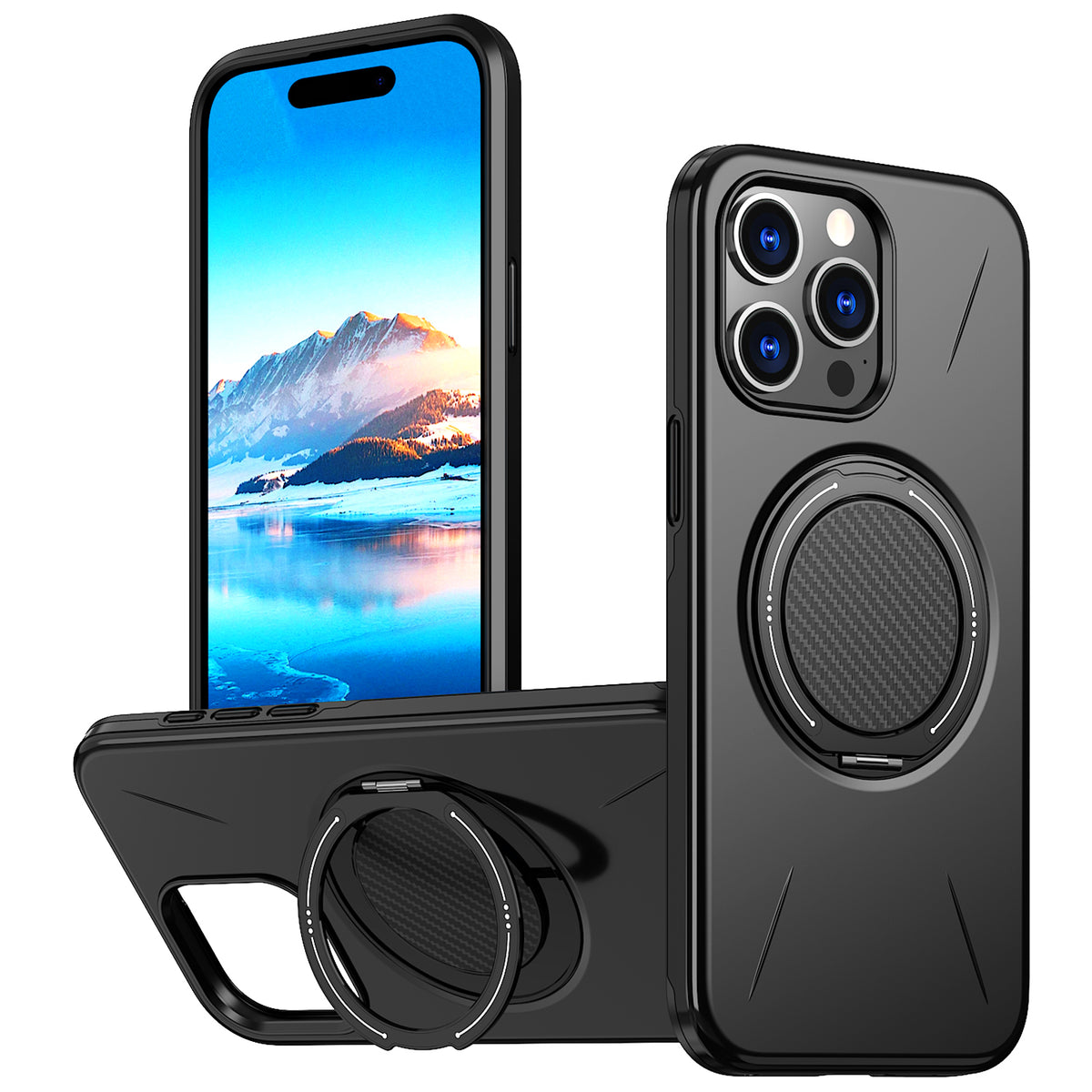 For iPhone 14 Pro Max Magnetic Case Rotating Kickstand TPU + PC Phone Cover