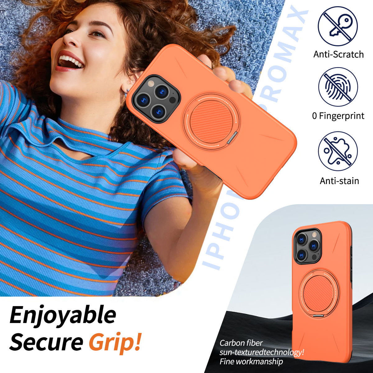 For iPhone 16 Pro Max Magnetic Case Rotating Kickstand TPU + PC Phone Cover
