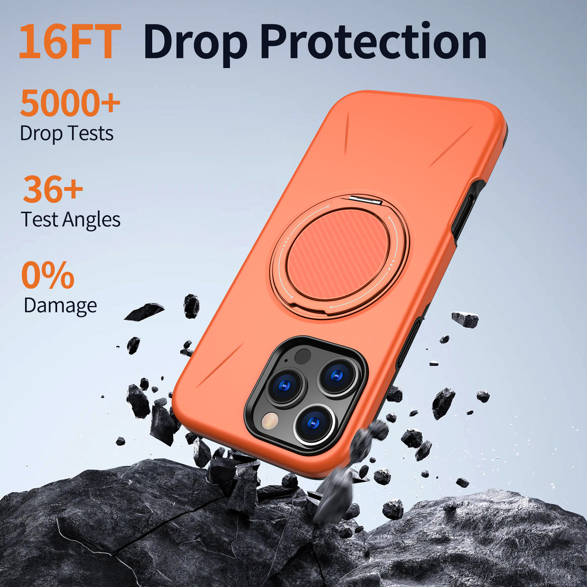 For iPhone 16 Pro Max Magnetic Case Rotating Kickstand TPU + PC Phone Cover