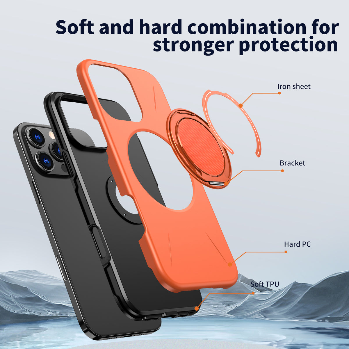 For iPhone 16 Pro Max Magnetic Case Rotating Kickstand TPU + PC Phone Cover