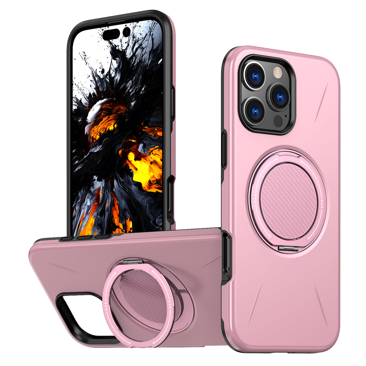 For iPhone 16 Pro Max Magnetic Case Rotating Kickstand TPU + PC Phone Cover