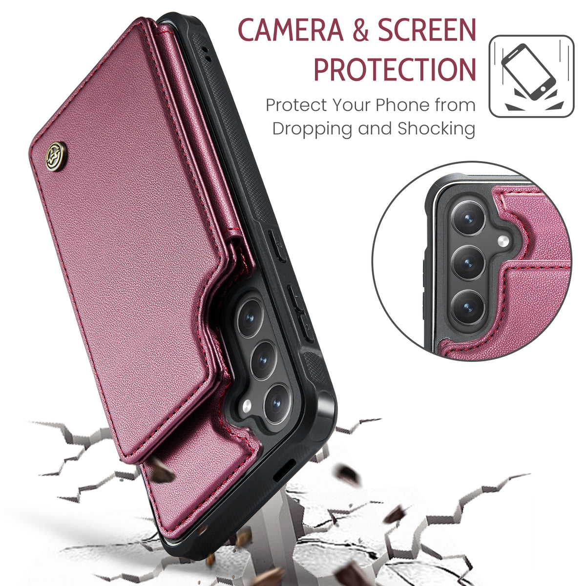 CASEME Til Samsung Galaxy S26 FE / S25 FE Cover med RFID-blokerende 5 kortlommer C22 Læderbagcover