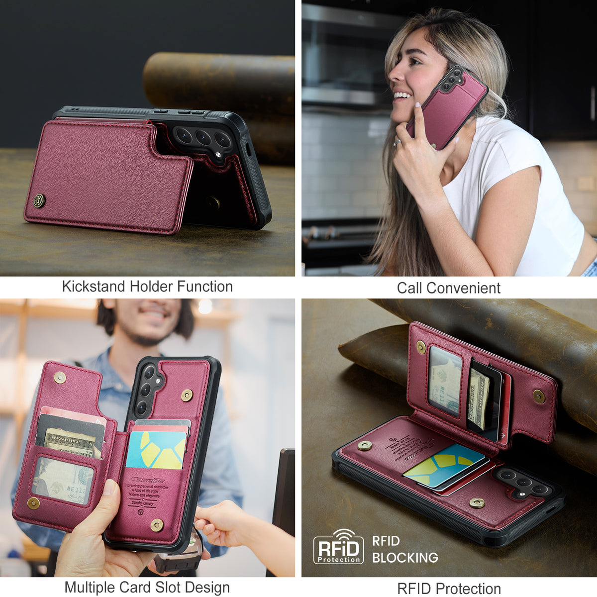 CASEME Til Samsung Galaxy S26 FE / S25 FE Cover med RFID-blokerende 5 kortlommer C22 Læderbagcover