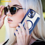 AMORUS For iPhone 13 Case Compatible with MagSafe RFID Blocking Card Holder Leather Phone Cover