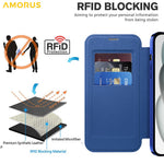 AMORUS For iPhone 14 Case Compatible with MagSafe RFID Blocking Card Holder Leather Phone Cover