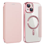 AMORUS For iPhone 15 Case Compatible with MagSafe RFID Blocking Card Holder Leather Phone Cover