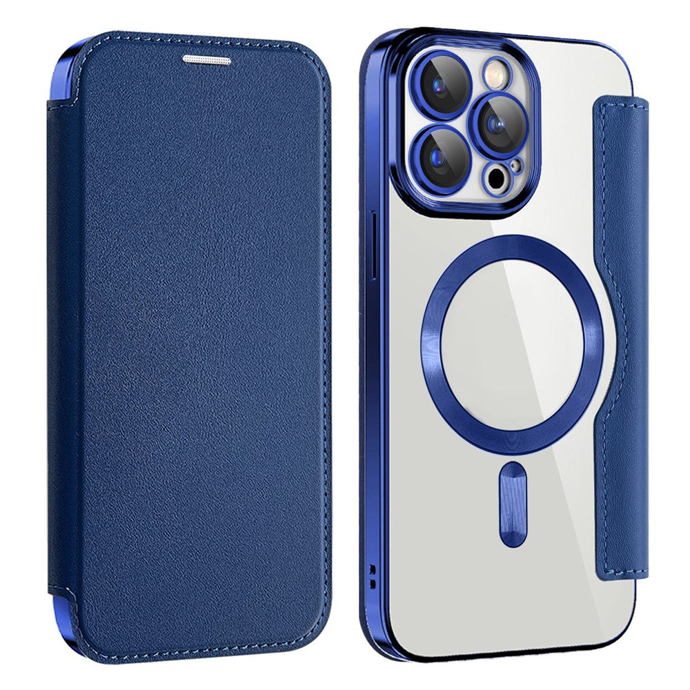 AMORUS Skal för iPhone 15 Pro, kompatibelt med MagSafe RFID-blockerande korthållare, läderfodral
