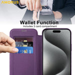 AMORUS For iPhone 15 Pro Max Case Compatible with MagSafe RFID Blocking Card Holder Leather Phone Cover