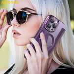 AMORUS For iPhone 15 Pro Max Case Compatible with MagSafe RFID Blocking Card Holder Leather Phone Cover