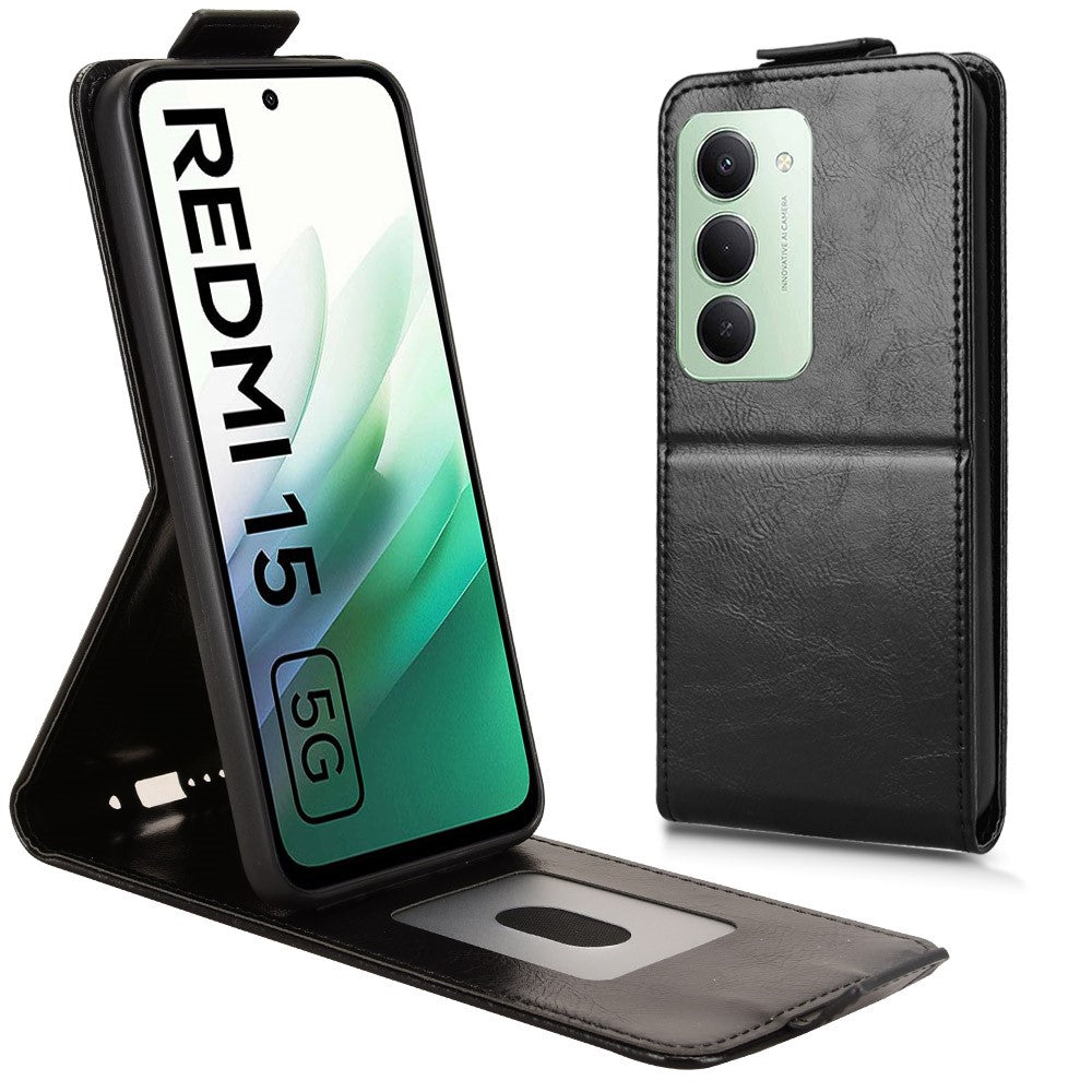 For Xiaomi Redmi 15 4G (EU) (171mm) Stand Case Magnetic Clasp Vertical Flip Leather Phone Cover with Card Holder