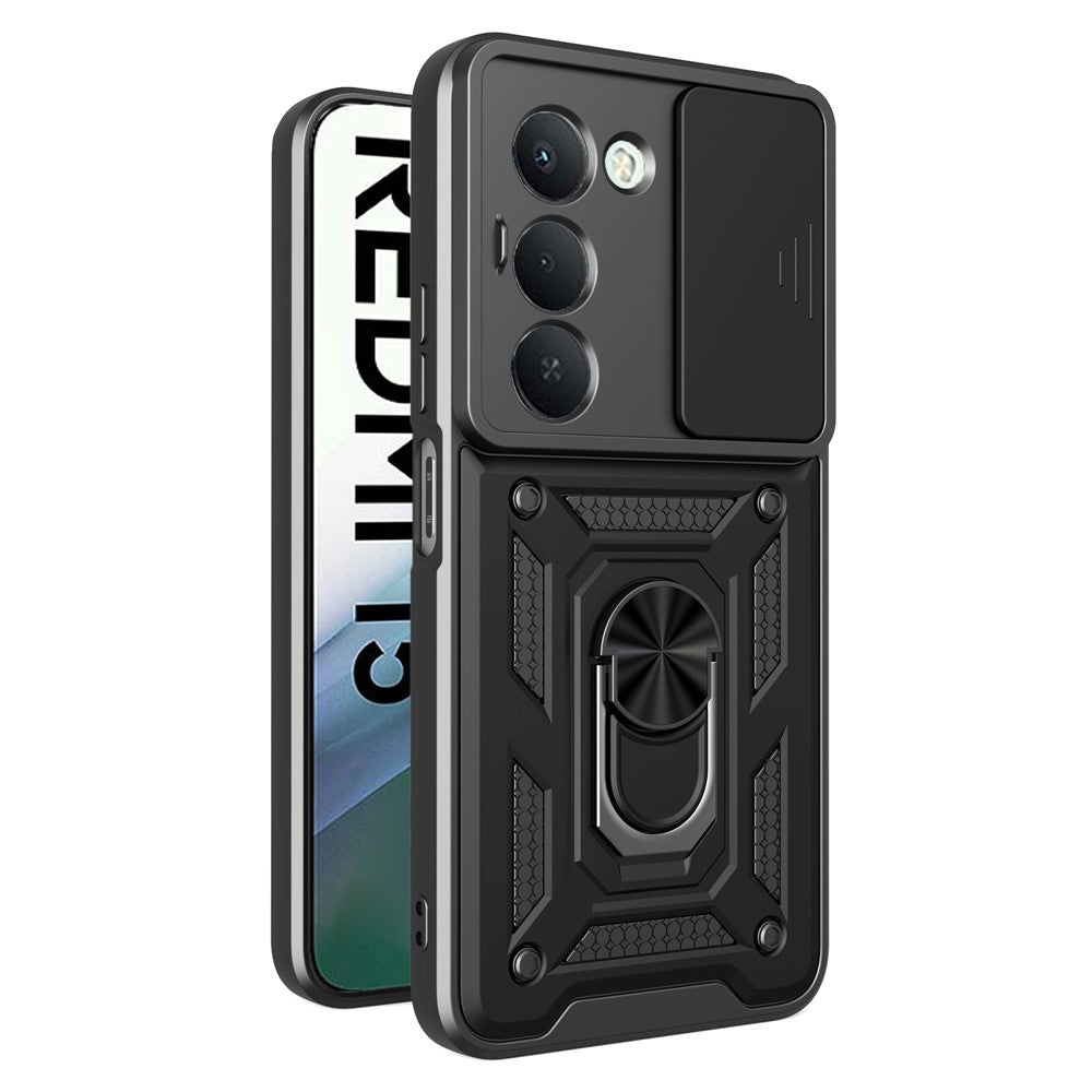 For Xiaomi Redmi 15 4G (EU) (171mm) Case with Slide Camera Lid PC + TPU Kickstand Phone Cover