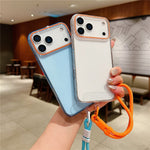 For iPhone 18 Pro Max / 17 Pro Max Case with Wrist Strap / Orange Camera Edge TPU + PC Shockproof Phone Back Cover