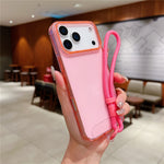 For iPhone 18 Pro Max / 17 Pro Max Case with Wrist Strap / Orange Camera Edge TPU + PC Shockproof Phone Back Cover