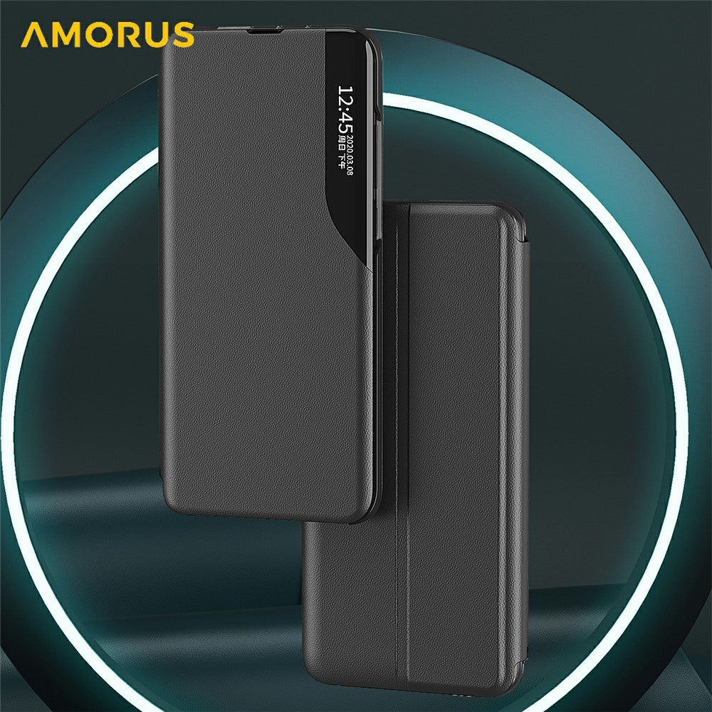 AMORUS For Samsung Galaxy S25 Edge Case View Window Stand PU Leather Phone Cover