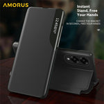 AMORUS For Samsung Galaxy S25 Edge Case View Window Stand PU Leather Phone Cover