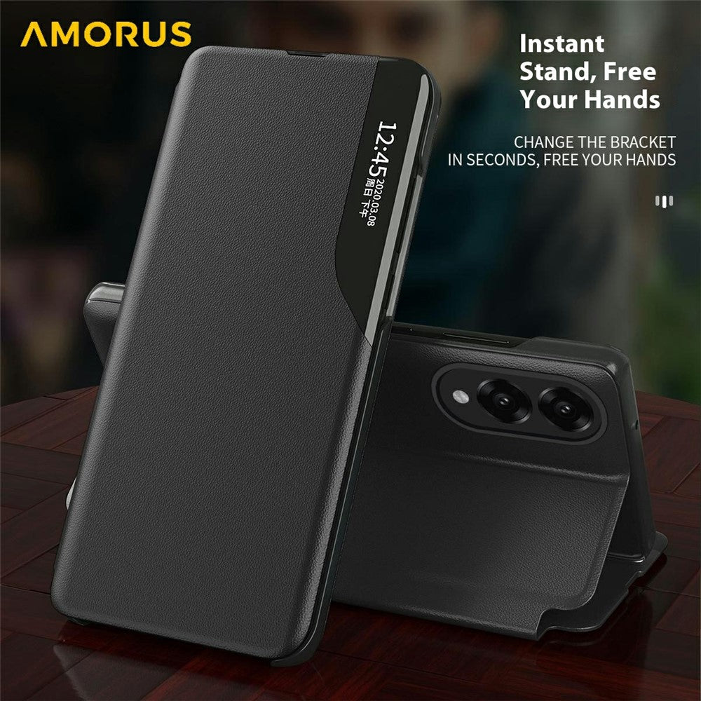 AMORUS For Samsung Galaxy S25 Edge Case View Window Stand PU Leather Phone Cover