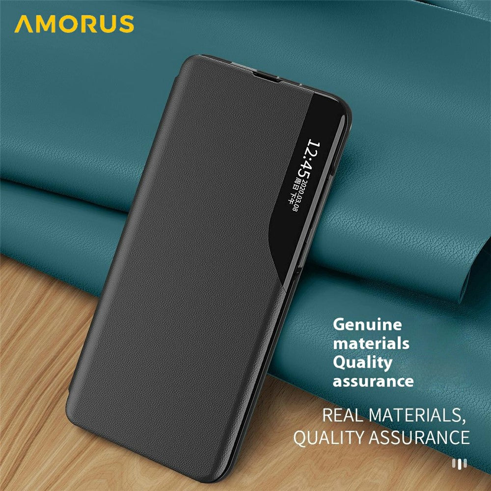 AMORUS For Samsung Galaxy S25 Edge Case View Window Stand PU Leather Phone Cover