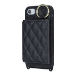 For iPhone SE (2022) / (2020) / 8 / 7 Case with Lanyard / Mirror / Card Holder Grid Pattern RFID Blocking Phone Cover