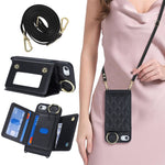 For iPhone SE (2022) / (2020) / 8 / 7 Case with Lanyard / Mirror / Card Holder Grid Pattern RFID Blocking Phone Cover