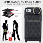 For iPhone SE (2022) / (2020) / 8 / 7 Case with Lanyard / Mirror / Card Holder Grid Pattern RFID Blocking Phone Cover