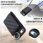 For iPhone SE (2022) / (2020) / 8 / 7 Case with Lanyard / Mirror / Card Holder Grid Pattern RFID Blocking Phone Cover