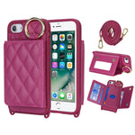 For iPhone SE (2022) / (2020) / 8 / 7 Case with Lanyard / Mirror / Card Holder Grid Pattern RFID Blocking Phone Cover
