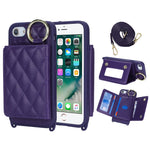 For iPhone SE (2022) / (2020) / 8 / 7 Case with Lanyard / Mirror / Card Holder Grid Pattern RFID Blocking Phone Cover