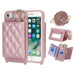 For iPhone SE (2022) / (2020) / 8 / 7 Case with Lanyard / Mirror / Card Holder Grid Pattern RFID Blocking Phone Cover