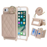 For iPhone SE (2022) / (2020) / 8 / 7 Case with Lanyard / Mirror / Card Holder Grid Pattern RFID Blocking Phone Cover