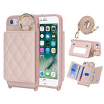 For iPhone SE (2022) / (2020) / 8 / 7 Case with Lanyard / Mirror / Card Holder Grid Pattern RFID Blocking Phone Cover