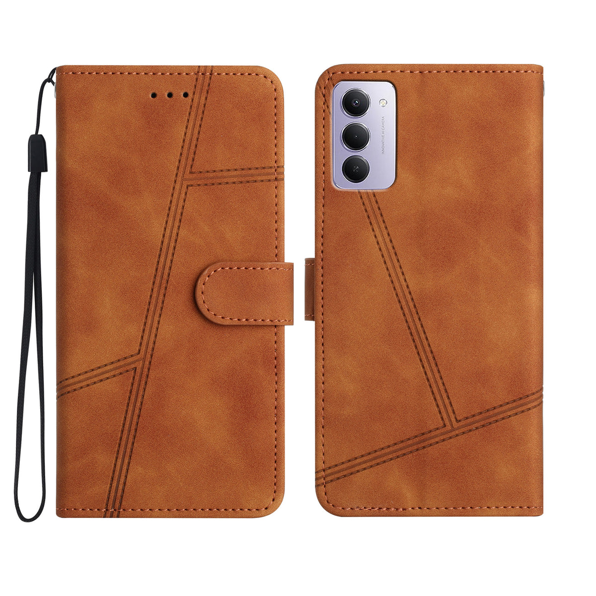 For Xiaomi Redmi 15 4G (EU) (171mm) Case Lines Imprinted Flip Leather Retro Phone Cover with Wrist Strap