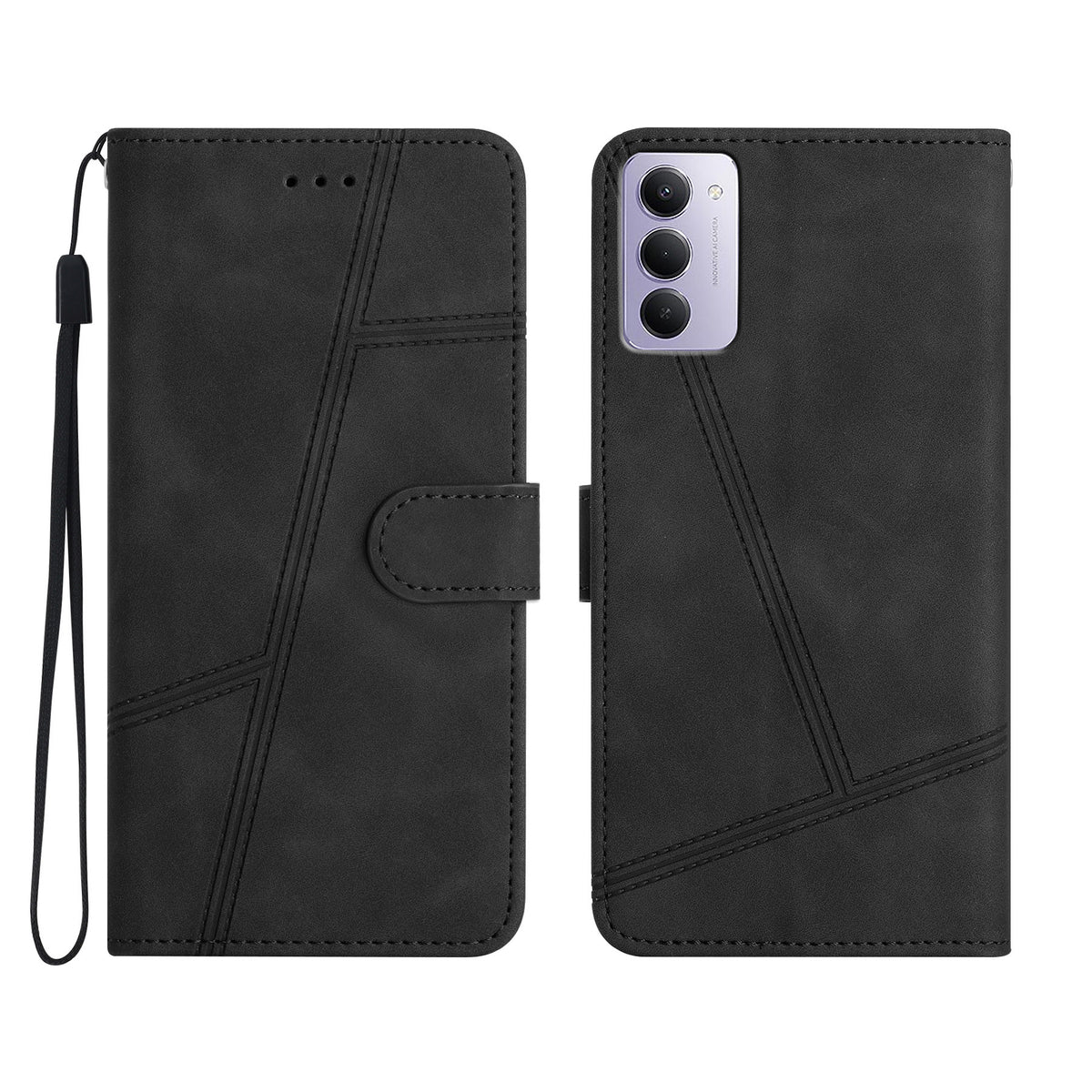 For Xiaomi Redmi 15 4G (EU) (171mm) Case Lines Imprinted Flip Leather Retro Phone Cover with Wrist Strap
