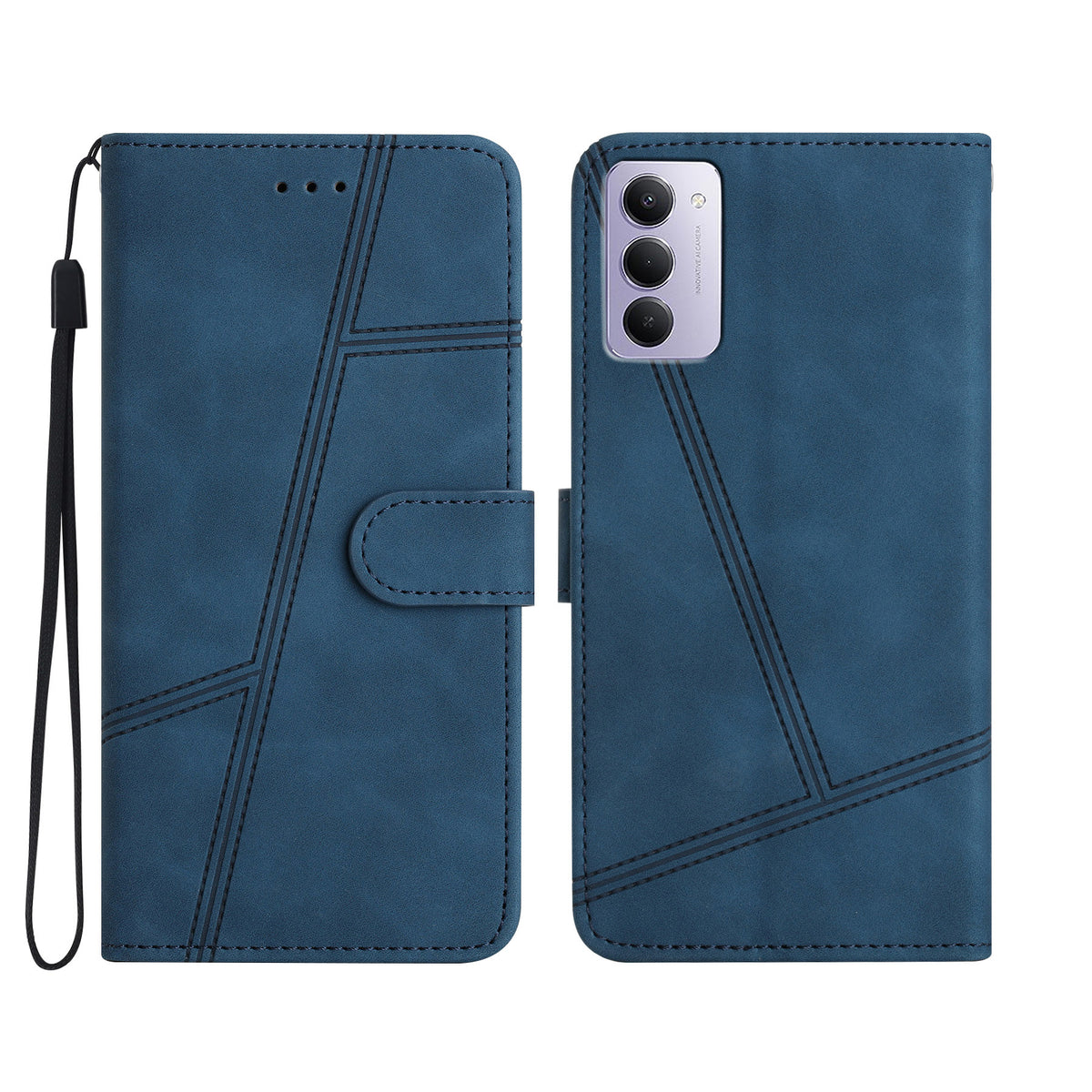 For Xiaomi Redmi 15 4G (EU) (171mm) Case Lines Imprinted Flip Leather Retro Phone Cover with Wrist Strap