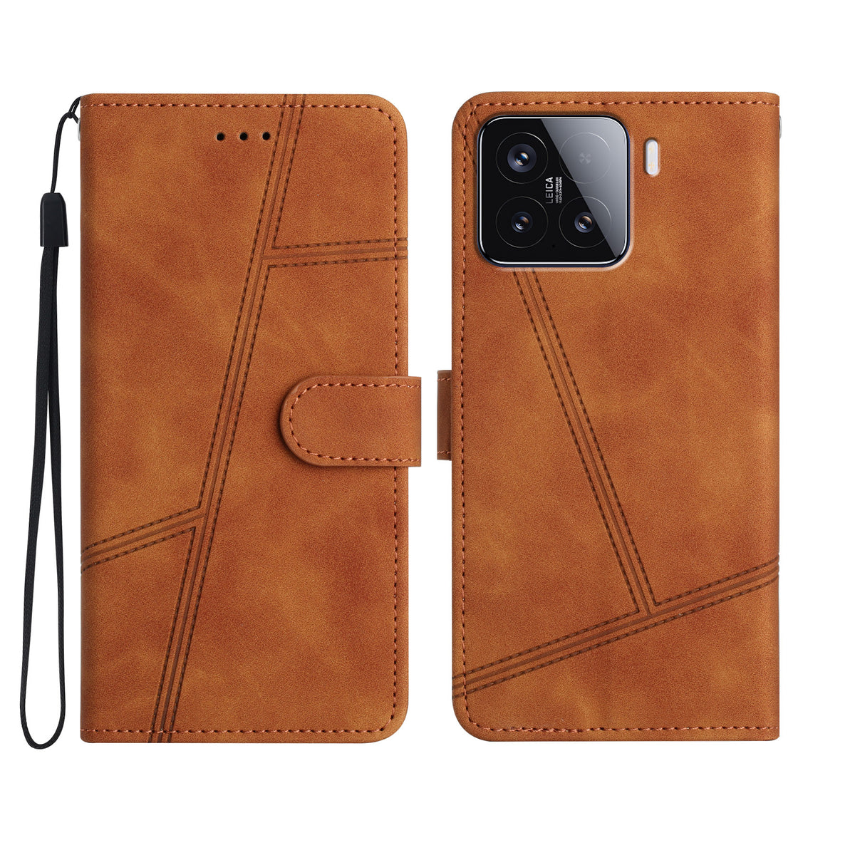 For Xiaomi 15T Pro Case Lines Imprinted Flip Leather Retro Phone Cover with Wrist Strap