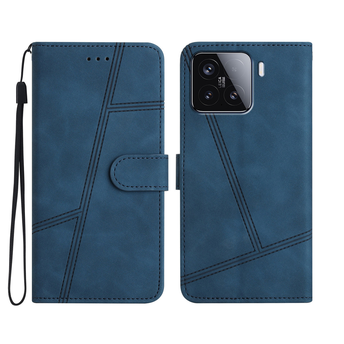 For Xiaomi 15T Case Lines Imprinted Flip Leather Retro Phone Cover with Wrist Strap