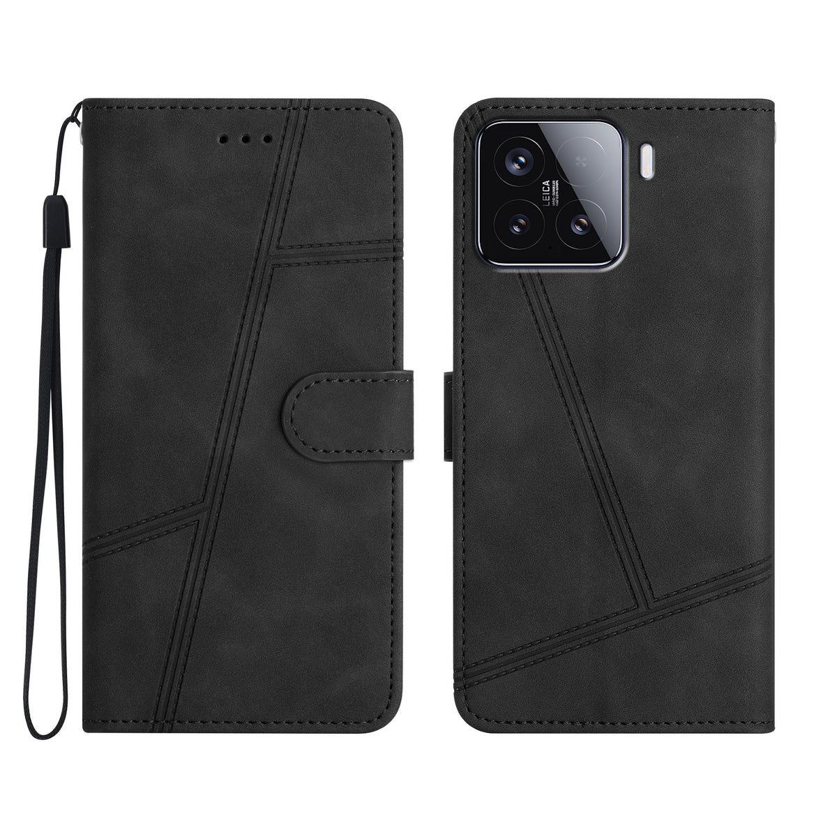 For Xiaomi 15T Case Lines Imprinted Flip Leather Retro Phone Cover with Wrist Strap