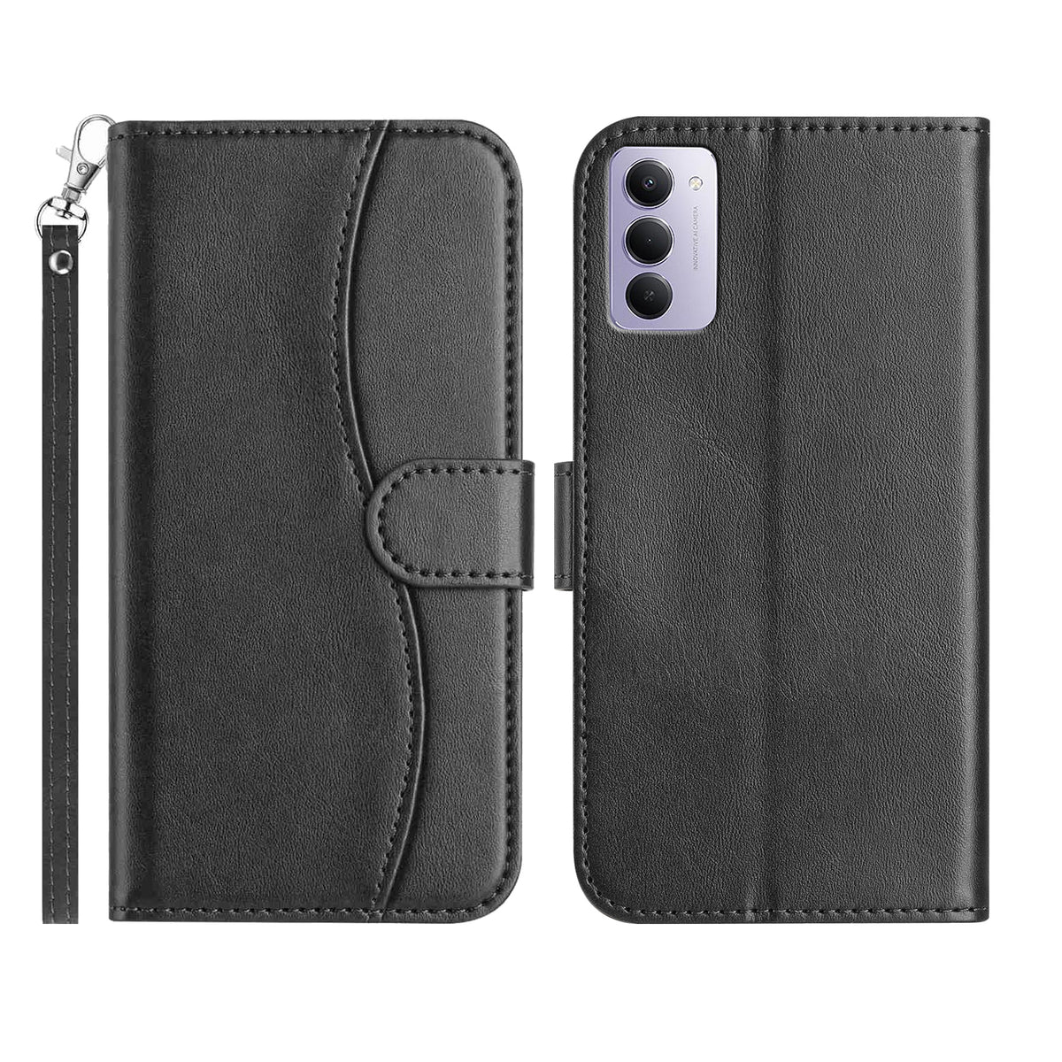 For Xiaomi Redmi 15 4G (EU) (171mm) Stand Case PU Leather Wallet Phone Cover S Shape Stitching Design with Strap