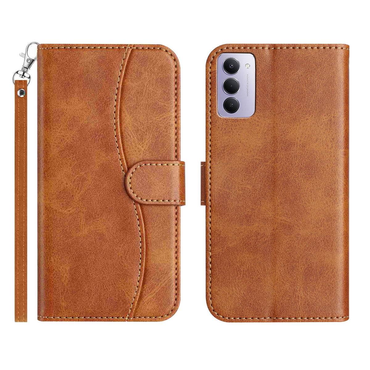 For Xiaomi Redmi 15 4G (EU) (171mm) Stand Case PU Leather Wallet Phone Cover S Shape Stitching Design with Strap