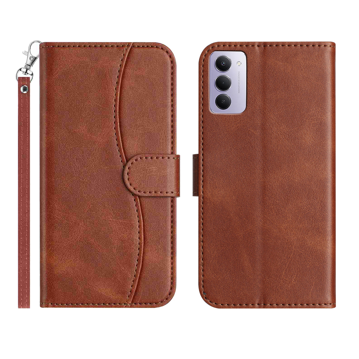 For Xiaomi Redmi 15 4G (EU) (171mm) Stand Case PU Leather Wallet Phone Cover S Shape Stitching Design with Strap